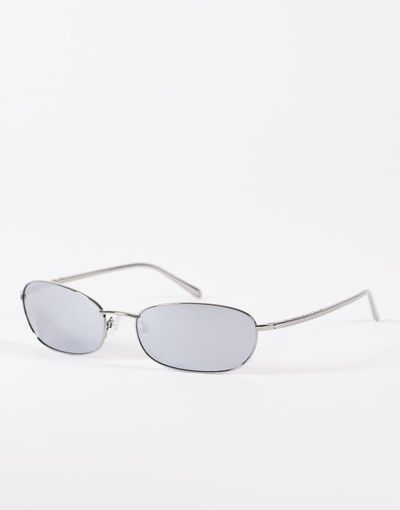 A.Kjaerbede A.Kjaerbede Jack slim oval metal frame sunglasses in gun metal with silver reflective lens