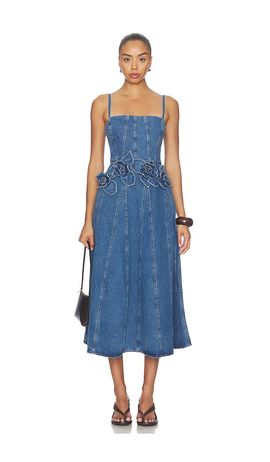 AKNVAS AKNVAS Eryn Midi Denim Dress With 3d Rose Detail