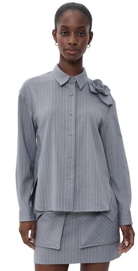 AKNVAS AKNVAS Flor Pinstripe Button Down Shirt Grey/White