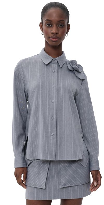 AKNVAS AKNVAS Flor Pinstripe Button Down Shirt Grey/White