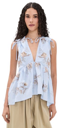 AKNVAS AKNVAS Lamia Poplin Embroidered Top Blue and White
