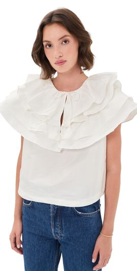 AKNVAS AKNVAS Linda Taffeta Cape Top Cream