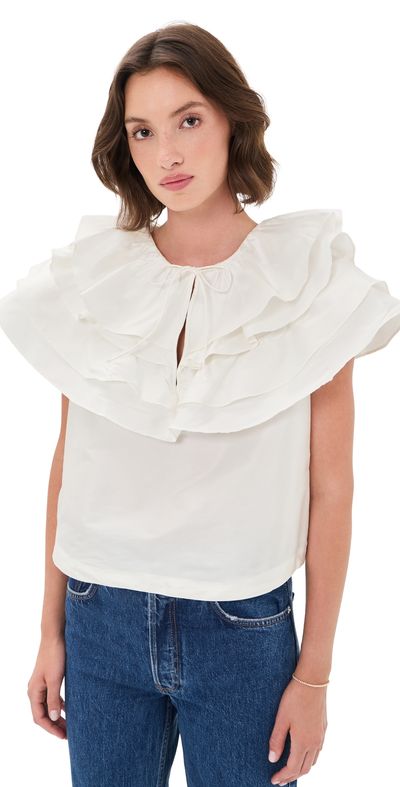 AKNVAS AKNVAS Linda Taffeta Cape Top Cream