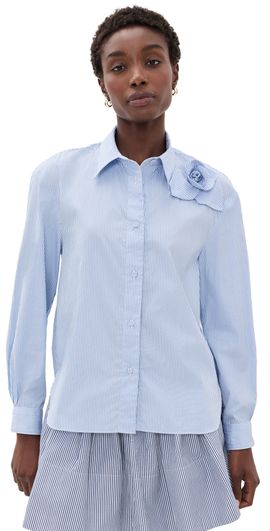 AKNVAS AKNVAS Poplin Rose Button Down Shirt Sky Blue Stripe