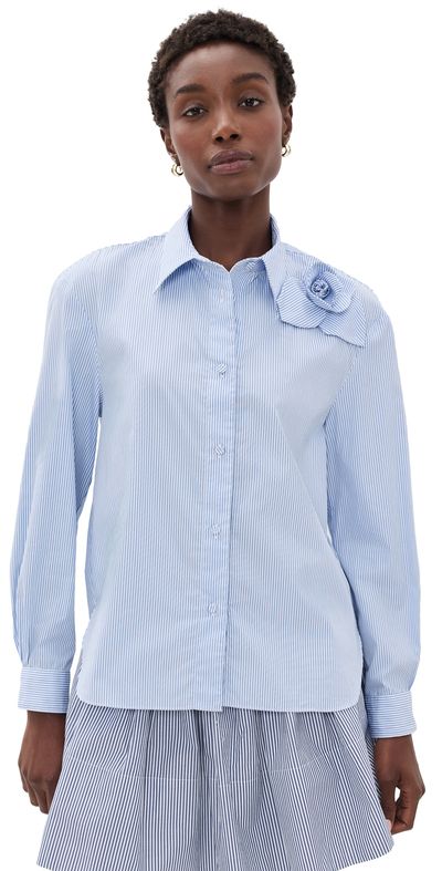 AKNVAS AKNVAS Poplin Rose Button Down Shirt Sky Blue Stripe