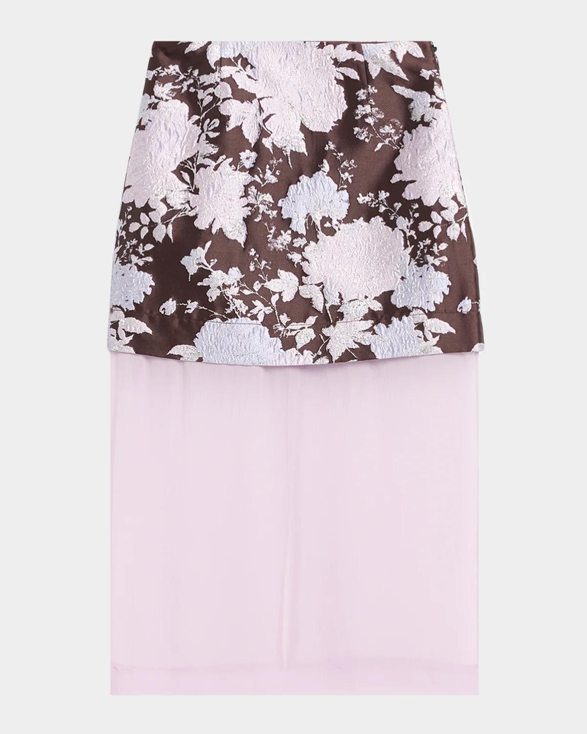 AKNVAS Brooke Layered Floral Brocade Midi Skirt