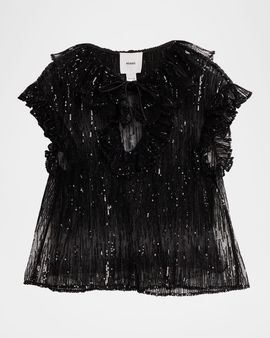 AKNVAS Este Sequined Ruffle Tulle Top