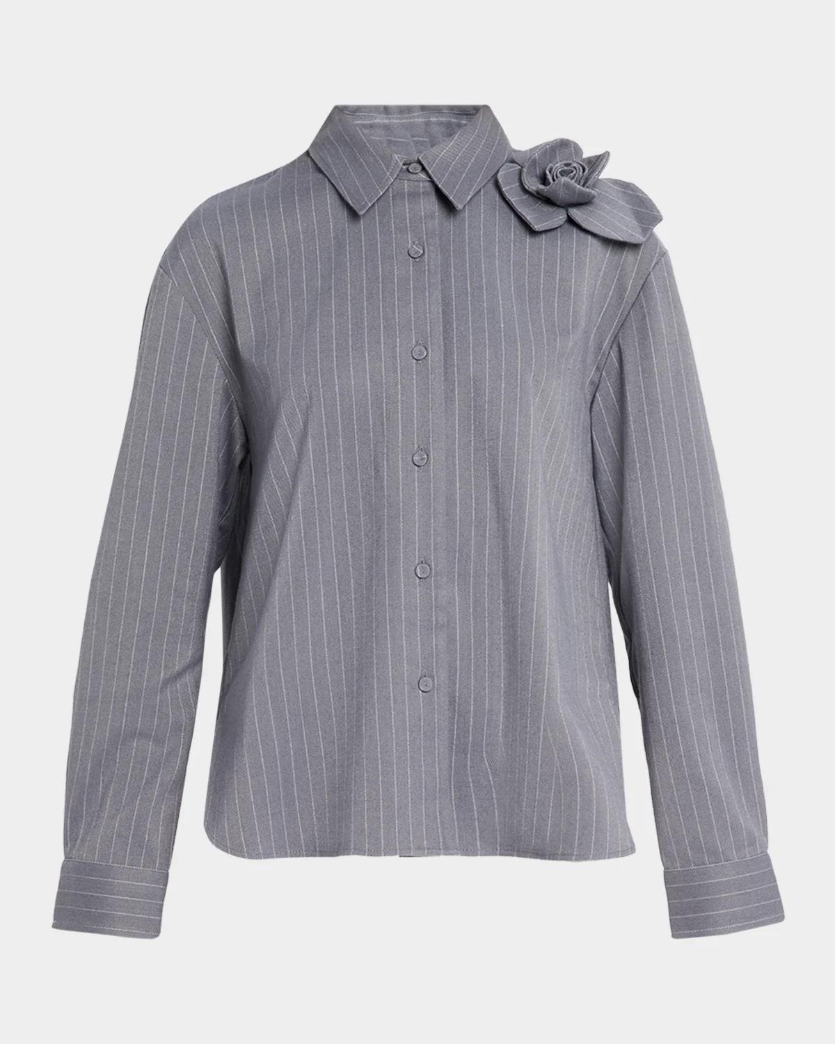 AKNVAS Flor 3D Rose Pinstripe Top