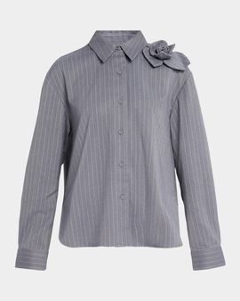 AKNVAS Flor 3D Rose Pinstripe Top