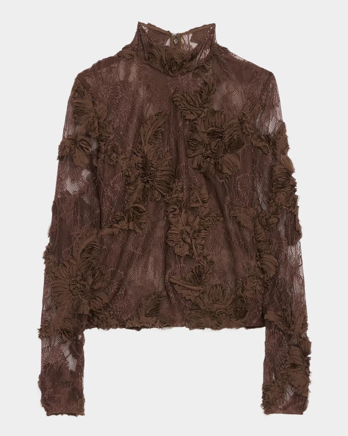 AKNVAS Freja Floral Lace High-Neck Top