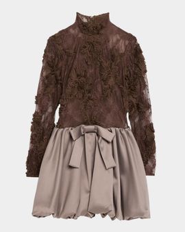 AKNVAS Jette Mixed-Media Lace Bubble Mini Dress
