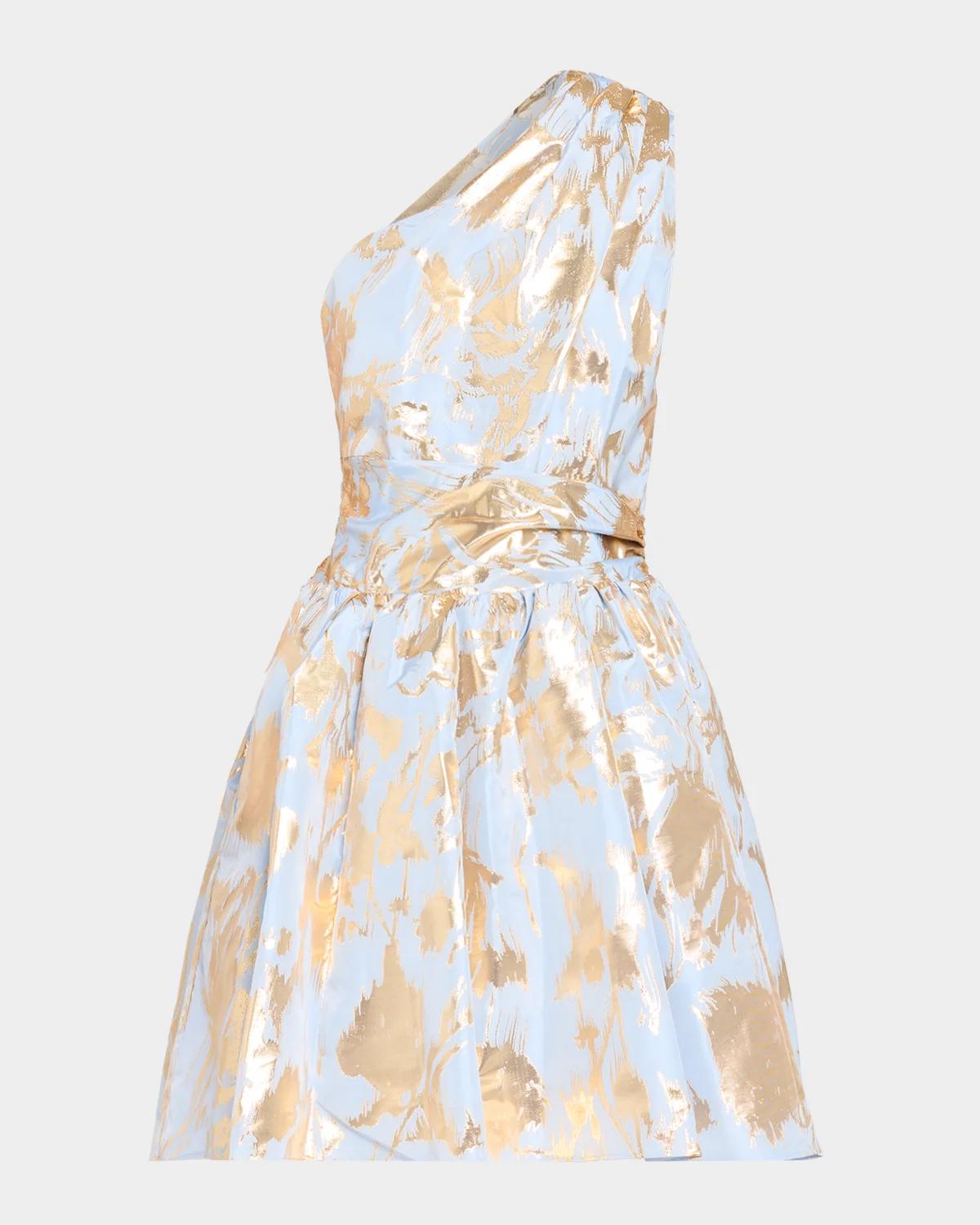 AKNVAS Paula One-Shoulder Metallic Floral Mini Dress