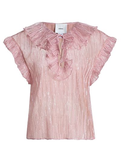 Aknvas Women's Este Sequined Ruffled Sheer Top