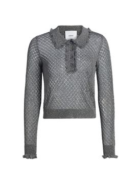 Aknvas Women's Klara Ruffle Pointelle-Knit Polo Shirt
