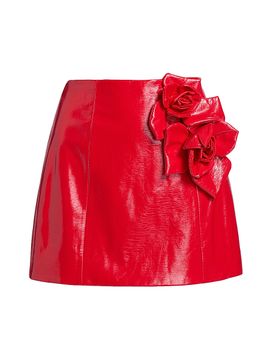 Aknvas Women's Liva Rose-Appliqué Faux-Leather Miniskirt