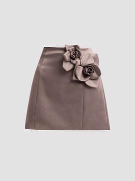AKNVAS Women's Liva Satin Flower Mini Skirt