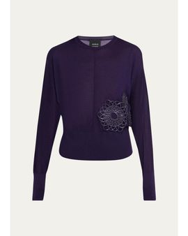 Akris 3D Woven Appliqué Cashmere-Silk Dolman-Sleeve Sweater