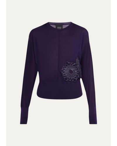 Akris 3D Woven Appliqué Cashmere-Silk Dolman-Sleeve Sweater