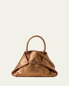 Akris Ai Little Wavy Metallic Leather Top-Handle Bag