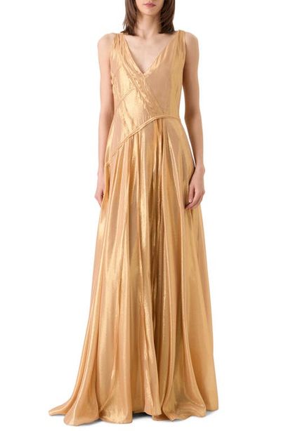 Akris Akris Asymmetric Silk Georgette Lamé Gown