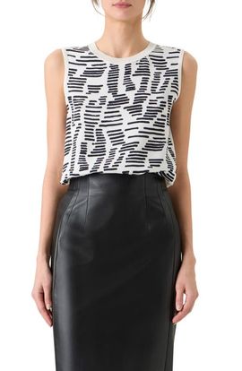 Akris Akris Dance Movements Print Sleeveless Mixed Media Silk Sweater