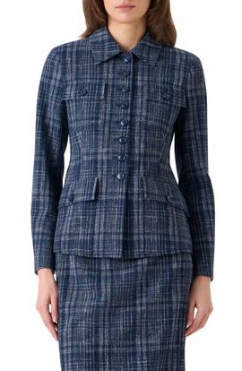 Akris Akris Delia Plaid Wool Blend Tweed Jacket