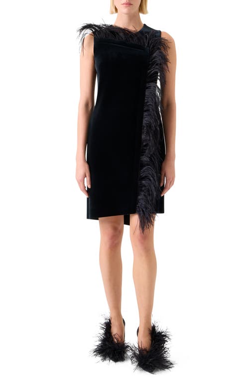 Akris Akris Feather Trim Velvet Neoprene Dress