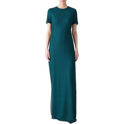 Akris Akris Flower Grid Embroidered Tulle Trumpet Gown