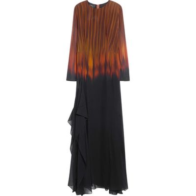 Akris Akris Fuego Print Long Sleeve Silk Crepe Gown