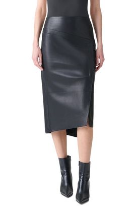 Akris Akris Lambskin Leather Asymmetric Midi Skirt
