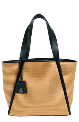 Akris Akris Medium Alex Raffia & Leather Bucket Tote