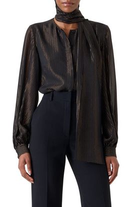 Akris Akris Metallic Stripe Silk Georgette Scarf Button-Up Shirt