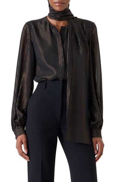 Akris Akris Metallic Stripe Silk Georgette Scarf Button-Up Shirt