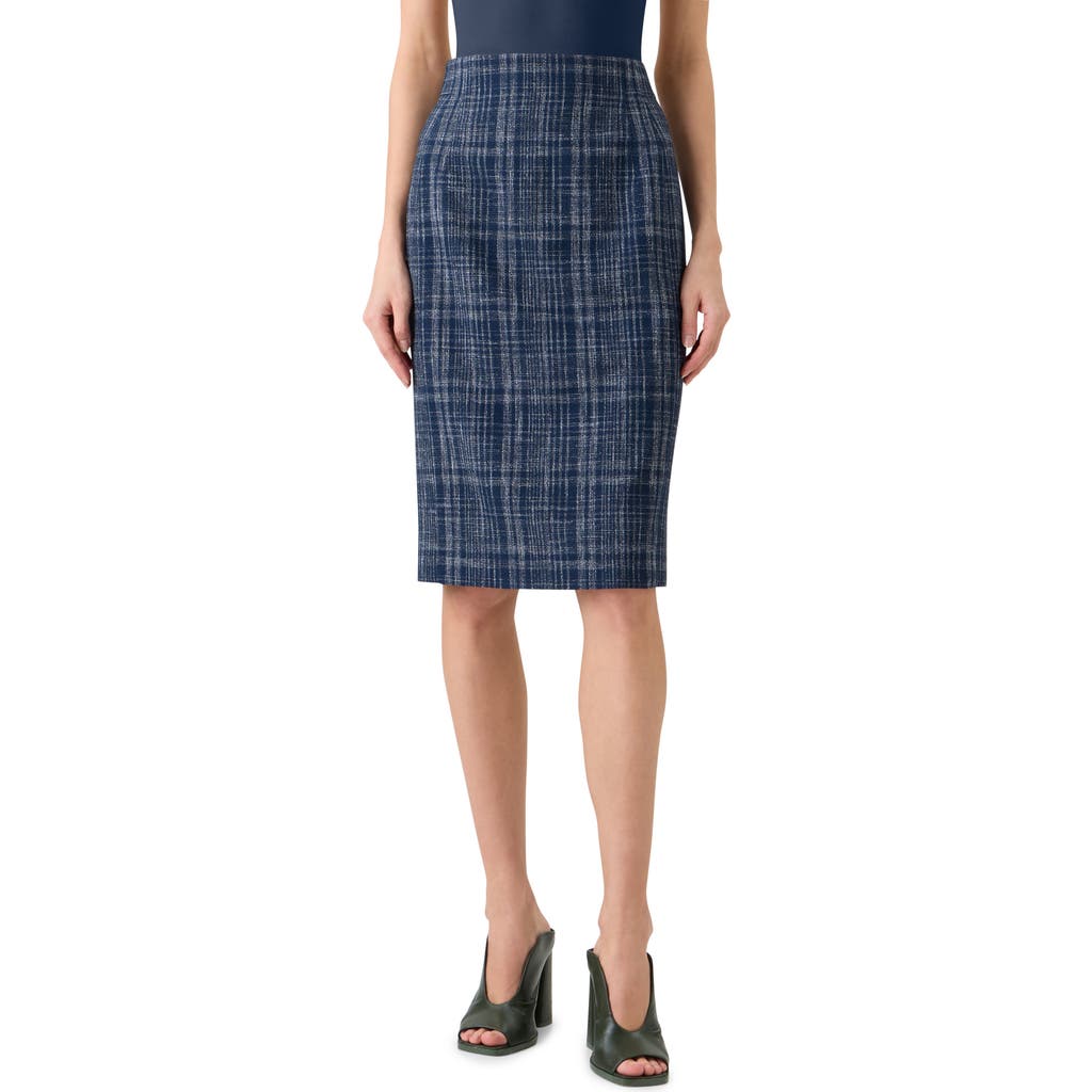 Akris Akris Plaid Wool Blend Tweed Pencil Skirt