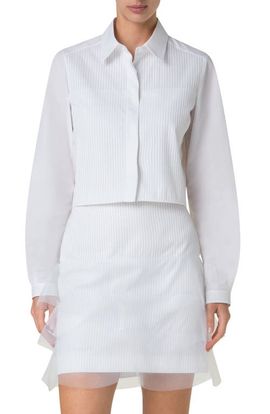 Akris Akris Pleat Front Cotton Voile Crop Button-Up Shirt