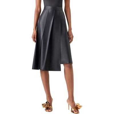 Akris Akris Pleated Asymmetrical Lambskin Leather A-Line Midi Skirt