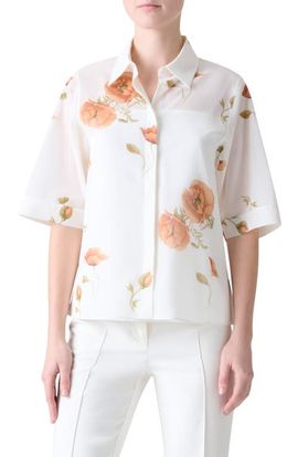 Akris Akris Poppy Print Short Sleeve Button-Up Shirt
