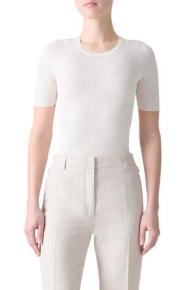 Akris Akris Seamless Short Sleeve Silk & Cotton Rib Sweater