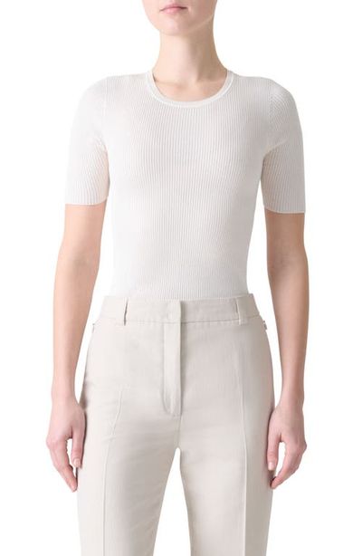 Akris Akris Seamless Short Sleeve Silk & Cotton Rib Sweater
