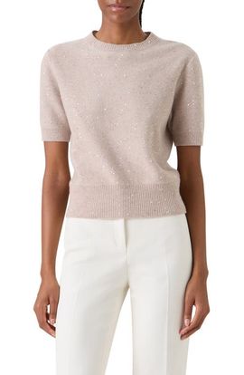 Akris Akris Sequin Short Sleeve Virgin Wool & Cashmere Blend Sweater