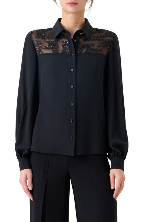 Akris Akris Sequin Yoke Silk Crepe Button-Up Shirt