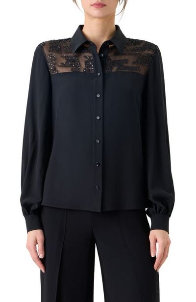 Akris Akris Sequin Yoke Silk Crepe Button-Up Shirt