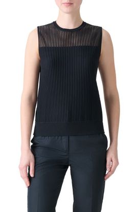 Akris Akris Sheer Stripe Silk & Cotton Blend Sleeveless Sweater