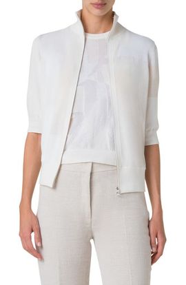 Akris Akris Trapeze Rayonnant Jacquard Full Zip Cardigan