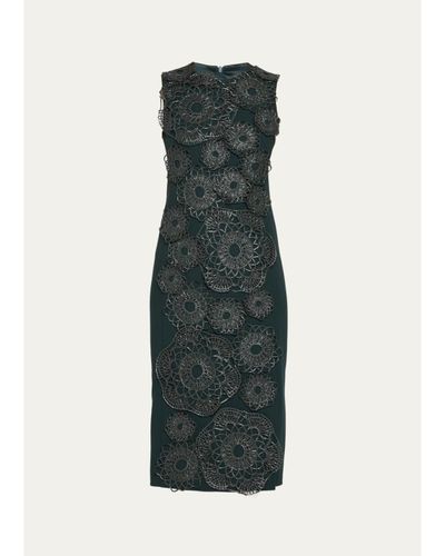 Akris Anemone Embroidered Silk Crêpe Midi Sheath Dress