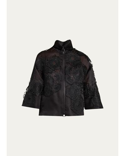 Akris Anemone Embroidered Silk Organza Zip Jacket