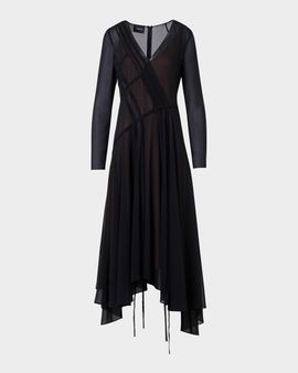 Akris Asymmetric Seamed Silk Georgette Long-Sleeve Midi Dress