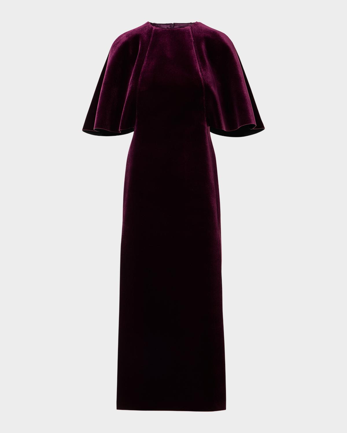 Akris Cape-Sleeve Velvet Neoprene Midi Dress