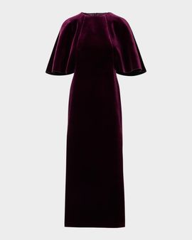 Akris Cape-Sleeve Velvet Neoprene Midi Dress