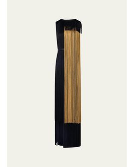 Akris Colorblock Oro Lienzo Fringe Column Gown